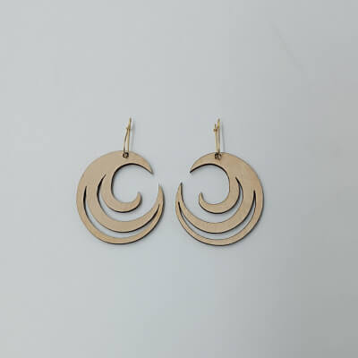 Ξύλινα σκουλαρίκια φεγγάρι με κυματιστές καμπύλες ζευγάρι ToXylo