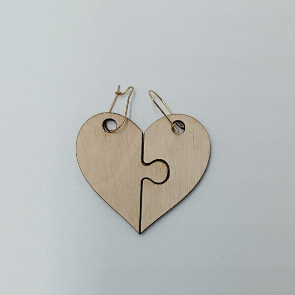 Minimal ξύλινα σκουλαρίκια καρδιά παζλ για δώρο επέτειο