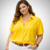 Κίτρινο plus size πουκάμισο με γιακά και κουμπιά