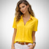 Καλοκαιρινό γυναικείο πουκάμισο κίτρινο με κοντά μανίκια