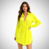 Neon lime shirt dress μίνι με κουμπιά μπροστά και χαλαρή άνετη γραμμή