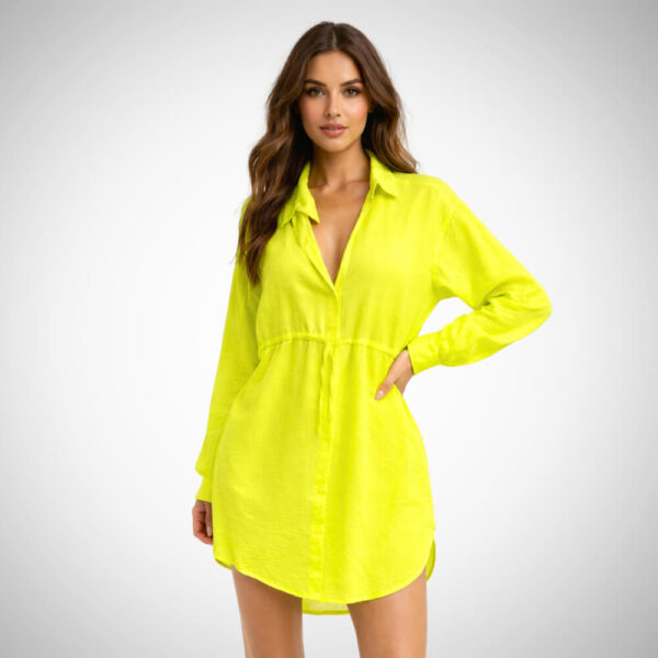 Neon lime shirt dress μίνι με κουμπιά μπροστά και χαλαρή άνετη γραμμή
