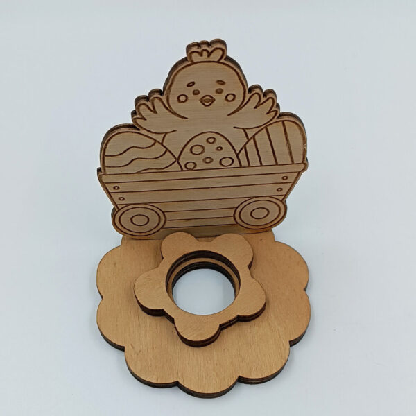 Χειροποίητη ξύλινη αυγοθήκη Πάσχα με κοτοπουλάκι για γιορτινή διακόσμηση