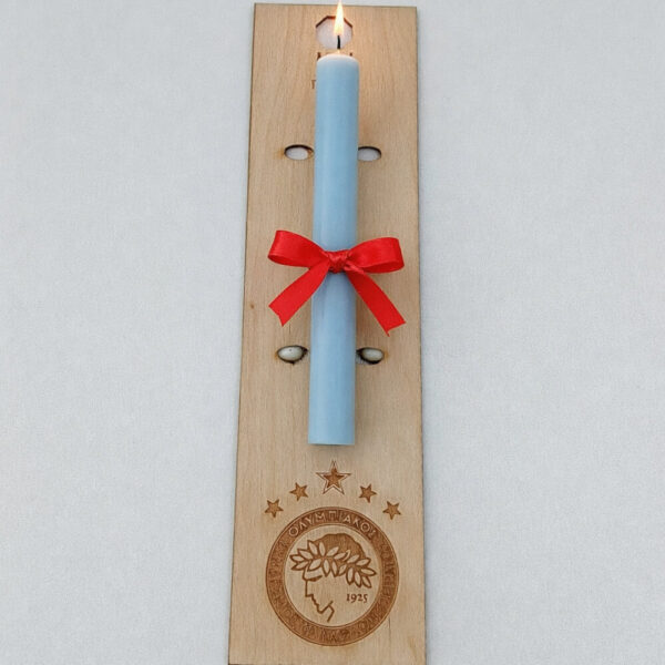 Ξύλινη πλάτη για πασχαλινή λαμπάδα με ομαδικό σχέδιο Ολυμπιακός