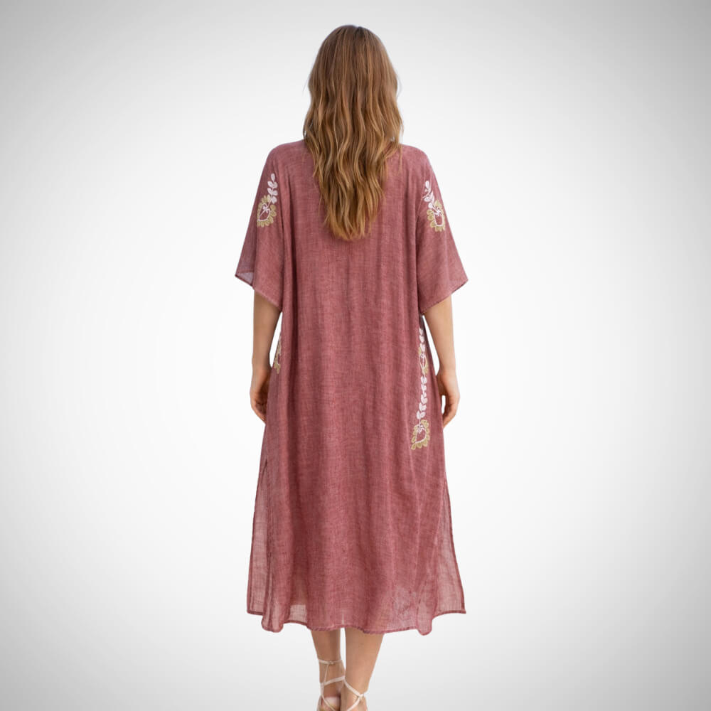 Γυναικείο αέρινο καφτάνι παραλίας σε απόχρωση σάπιο μήλο