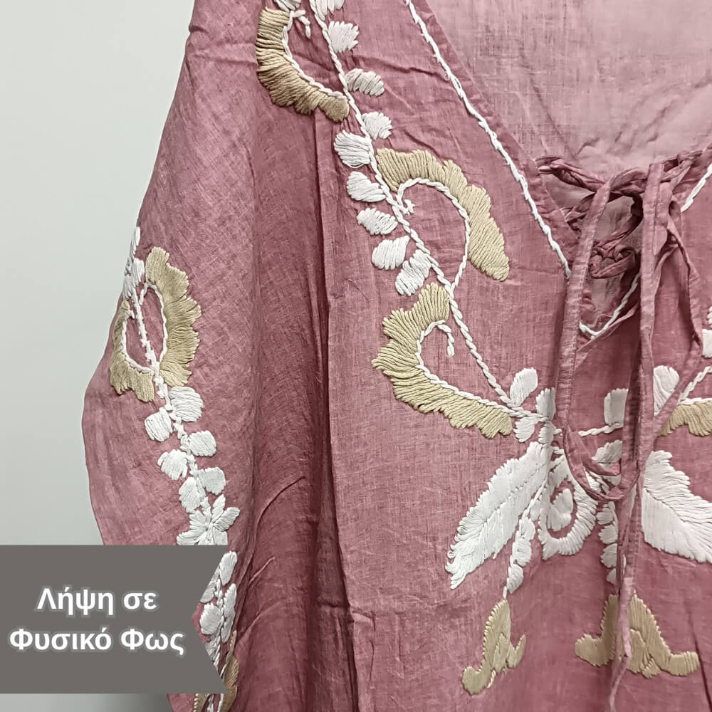 Κεντητό γυναικείο καφτάνι σε σάπιο μήλο με κοντό μανίκι