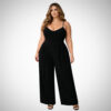 Μαύρη plus size φόρμα beachwear με φαρδιά παντελόνα