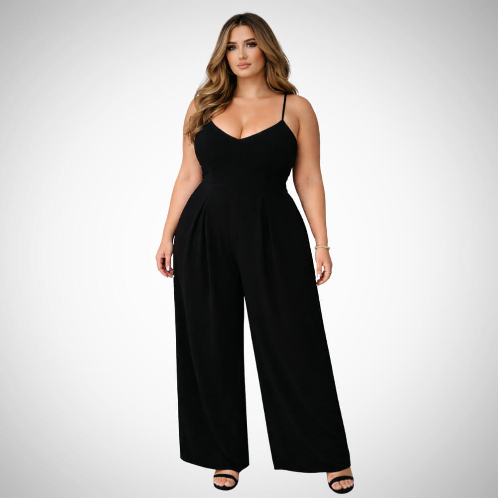 Μαύρη plus size φόρμα beachwear με φαρδιά παντελόνα