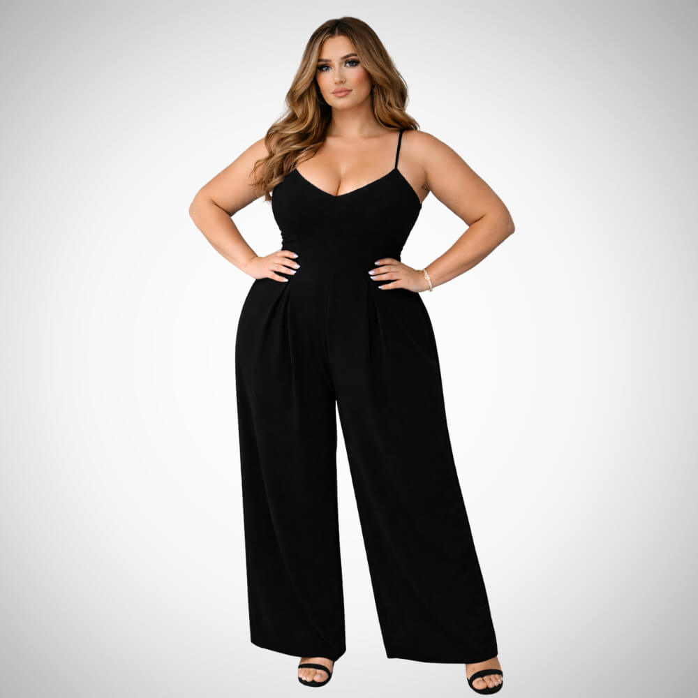 Μαύρη plus size φόρμα beachwear με φαρδιά παντελόνα