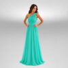 Maxi φόρεμα one shoulder πλισέ τιρκουάζ Suga Style
