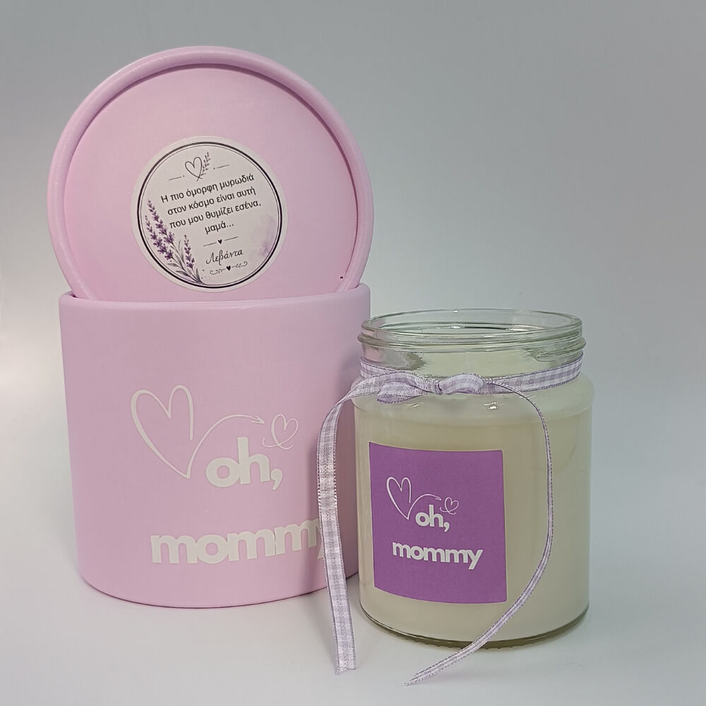 Oh Mommy χειροποίητο κερί σόγιας για μαμά με άρωμα λεβάντας σε βάζο 300ml και ροζ συσκευασία Suga Style