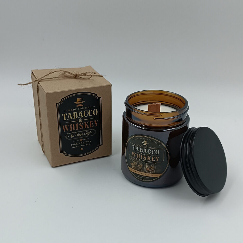 Αρωματικό κερί Tobacco & Whiskey 100% Soy Wax με ξύλινο φυτίλι