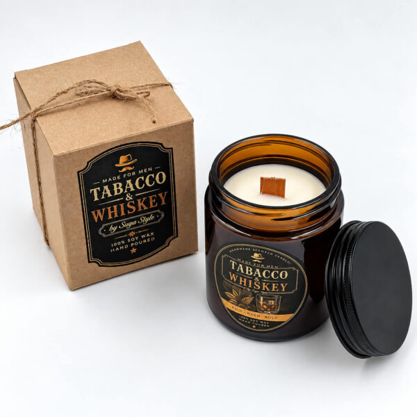 Χειροποίητο αρωματικό κερί Tabacco & Whiskey με ξύλινο φυτίλι