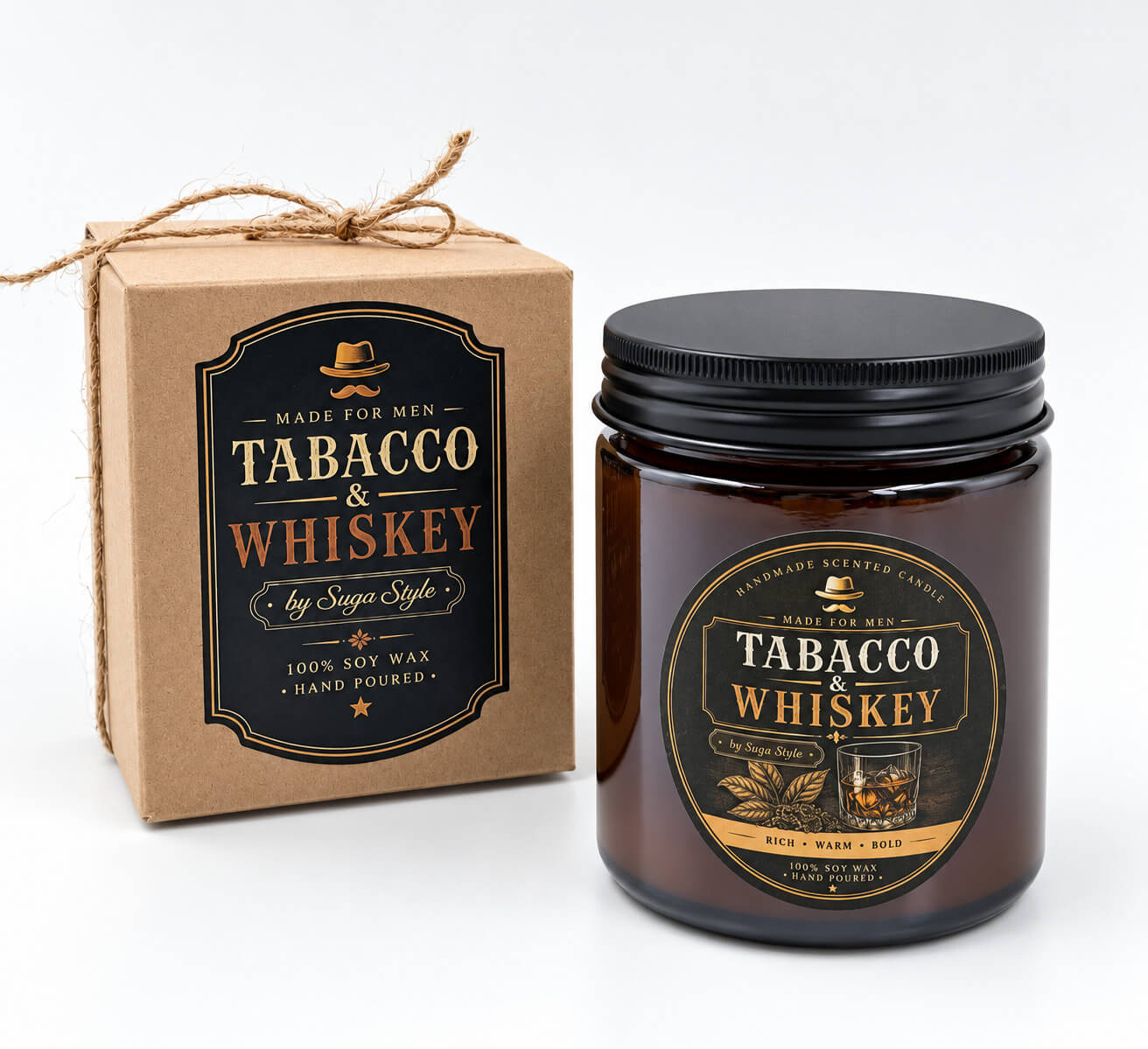 Αρωματικό κερί Tabacco & Whiskey με συσκευασία δώρου Suga Style