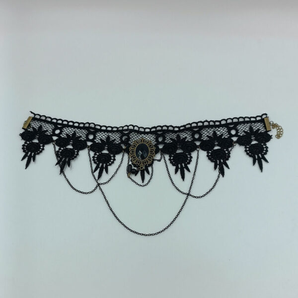 Gothic choker κολιέ με μαύρη δαντέλα και αλυσίδες