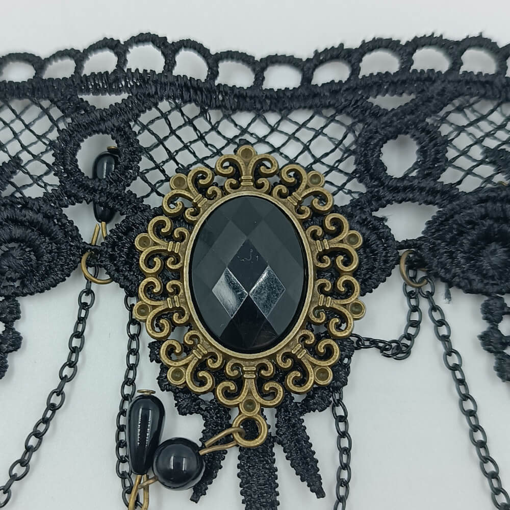 Μαύρο gothic choker με vintage διακοσμητική πέτρα
