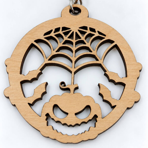 Halloween ξύλινο μπρελόκ με κολοκύθα και ιστό αράχνης, ξύλινο μπρελόκ Halloween σχέδιο κολοκύθα