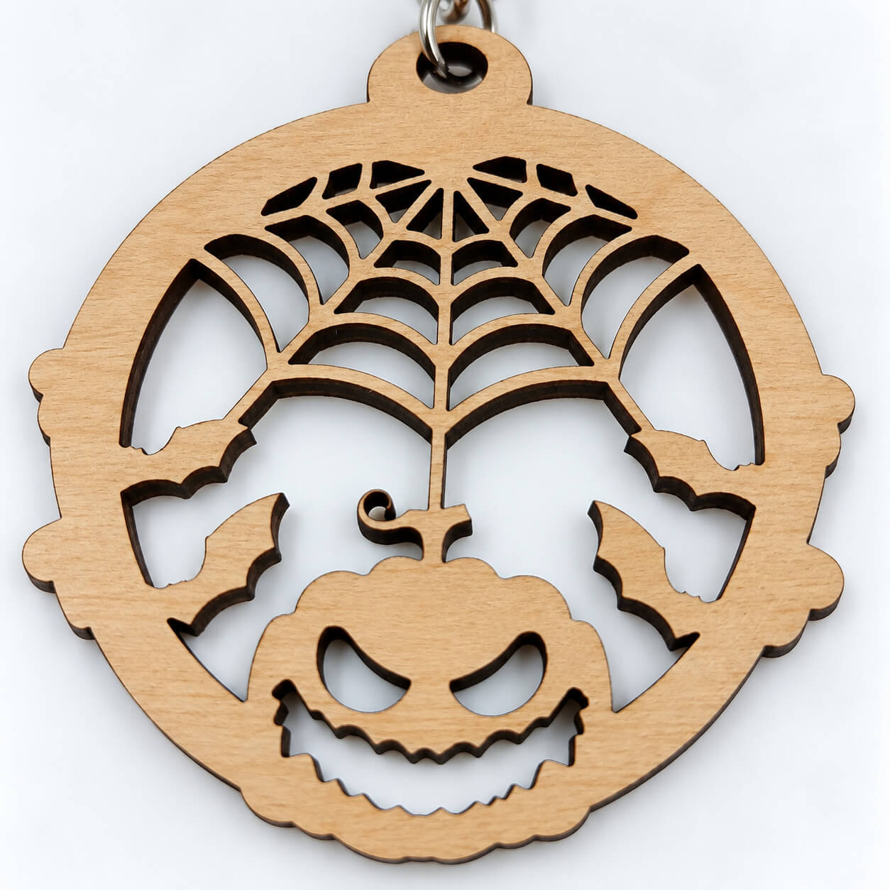 Halloween ξύλινο μπρελόκ με κολοκύθα και ιστό αράχνης, ξύλινο μπρελόκ Halloween σχέδιο κολοκύθα