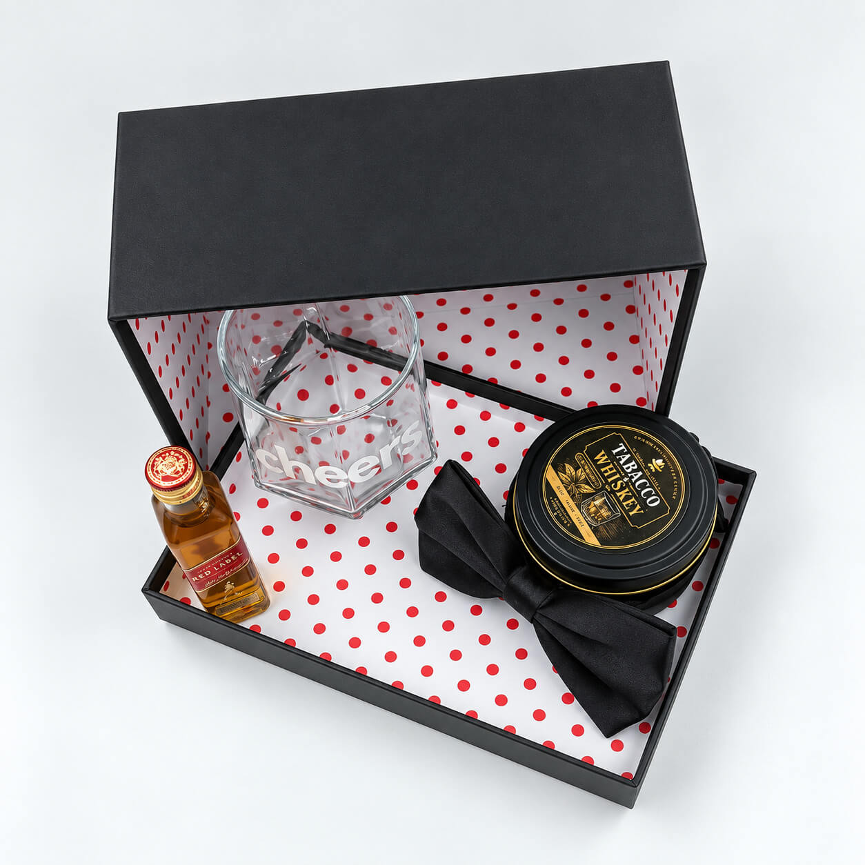 Ανδρικό gift box με Johnnie Walker, ποτήρι Cheers και μαύρο παπιγιόν