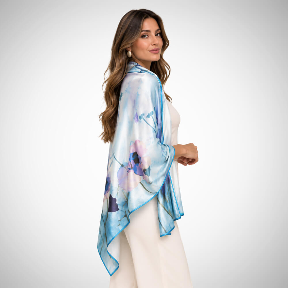 Γυναικεία γαλάζια εσάρπα floral από 100% viscose