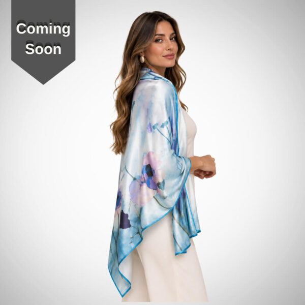 Γυναικεία γαλάζια εσάρπα floral από 100% viscose