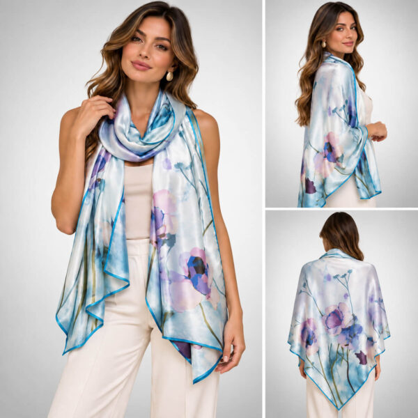 γυναικεία βραδινή σατέν floral εσάρπα 100% viscose