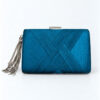 Μπλε πετρόλ βραδινή τσάντα clutch με ασημί tassel