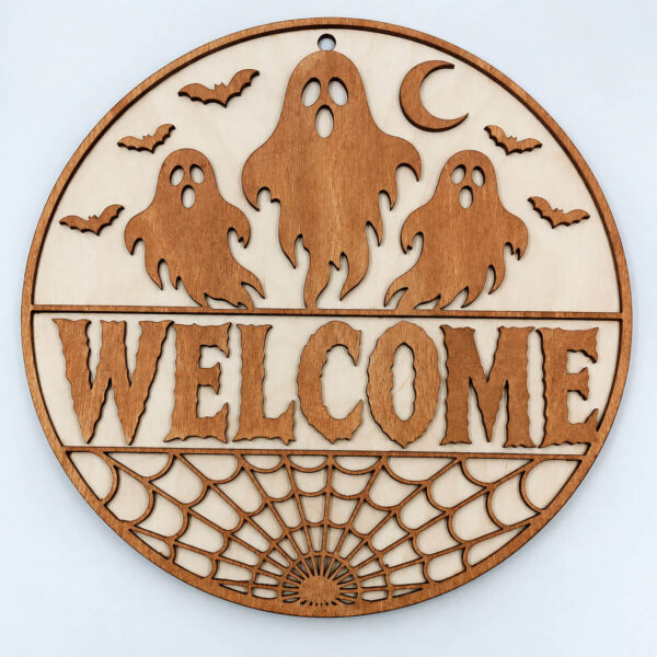 Στρογγυλό ξύλινο Halloween διακοσμητικό Welcome