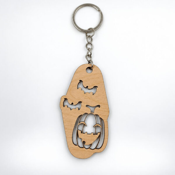 Ξύλινο Halloween μπρελόκ με κολοκύθα και νυχτερίδες