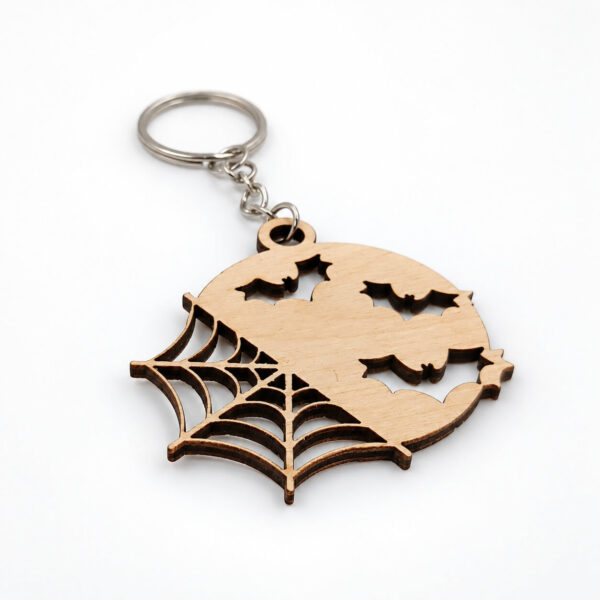 Halloween ξύλινο μπρελόκ φεγγάρι με νυχτερίδες