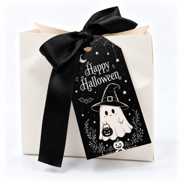 Πρωτότυπο Halloween gift box με κερί σε γυάλινο ποτήρι, μπρελόκ φάντασμα και συσκευασία δώρου