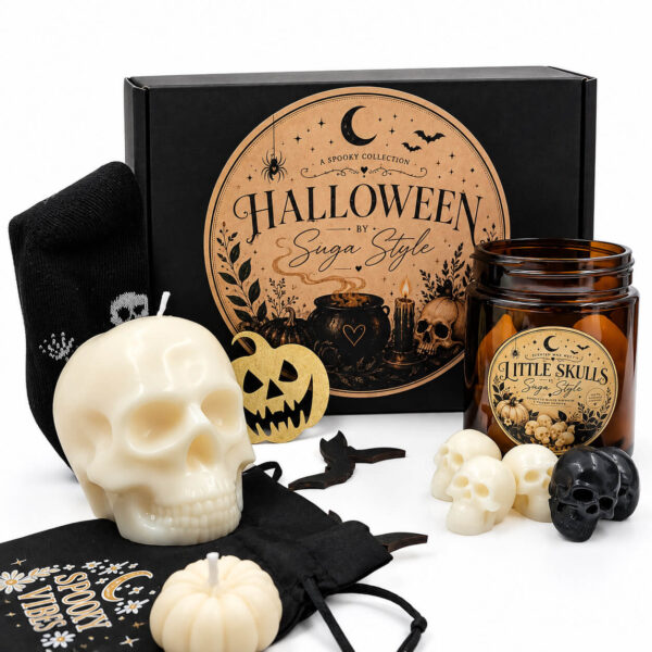 Halloween κουτί δώρου Spooky Vibes με Little Skulls κερί, διακοσμητικό λέβητα και gothic αξεσουάρ