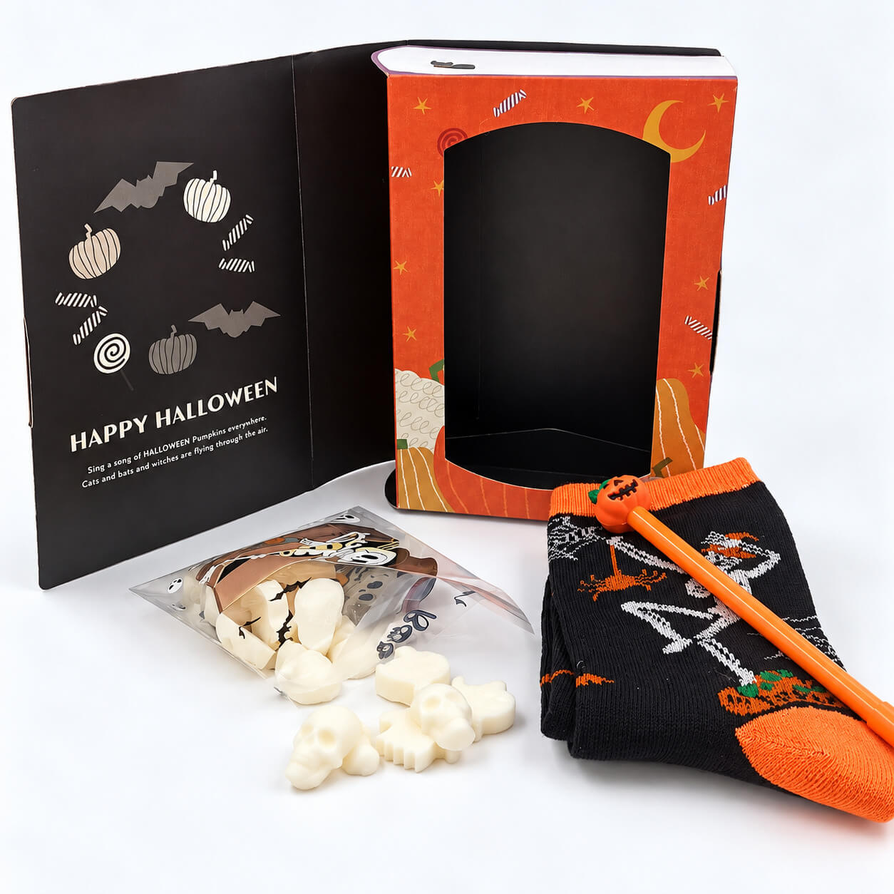 Ανοιχτό Halloween Gift Box Suga Style με κάλτσες και μολύβι κολοκύθα