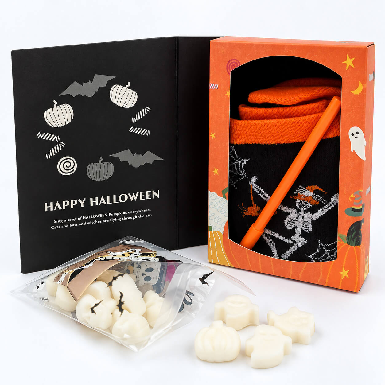 Halloween Gift Box Suga Style με κάλτσες, wax melts κρανία και μολύβι κολοκύθα