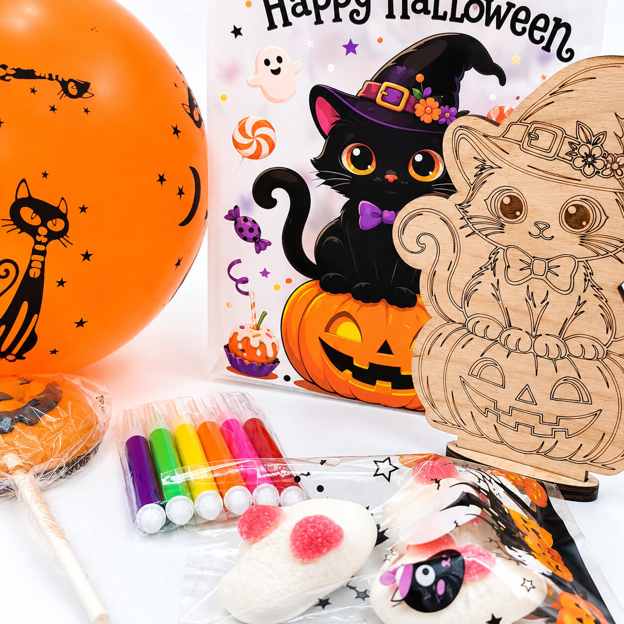 Παιδικό Halloween σετ δημιουργικής απασχόλησης με ξύλινες κολοκύθες και μαρκαδόρους
