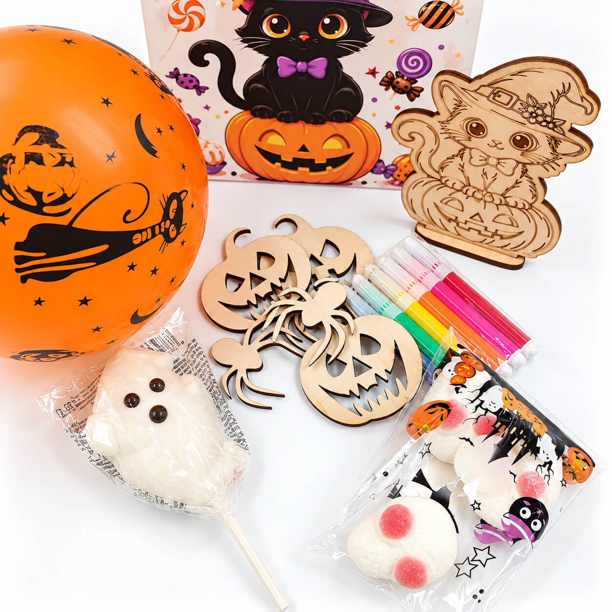 Halloween σετ δώρου για παιδιά με ζωγραφική, ξύλινες φιγούρες και γλυκές εκπλήξεις