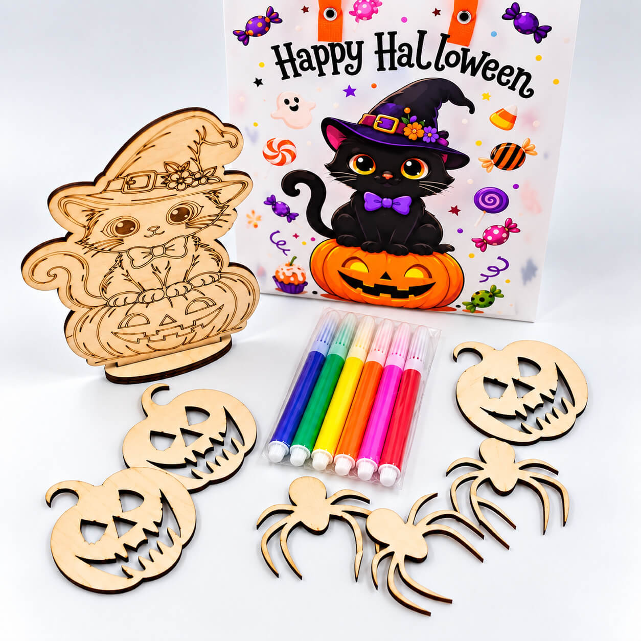 Παιδικό Halloween σετ δημιουργικής απασχόλησης με ξύλινες κολοκύθες και μαρκαδόρους