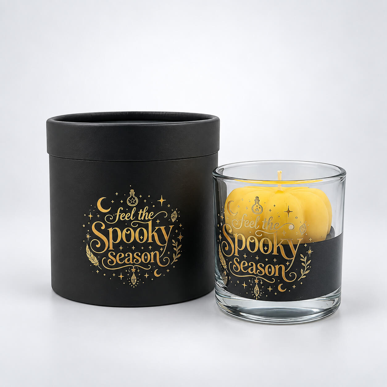 κερί κολοκύθα Halloween σε μαύρη και χρυσή συσκευασία